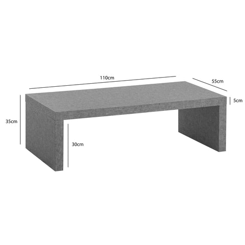 Rootz Coffee Table - Modern Concrete Look - Subtle U-Shape - Anti-Slip Protection - 110cm x 55cm x 35cm