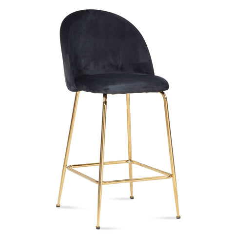 Rootz Scandinavian Design Bar Stools - High Seating Comfort - Velvet Seat - Gold Legs - 50cm x 102cm x 50cm