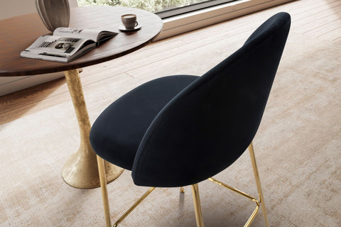 Rootz Scandinavian Design Bar Stools - High Seating Comfort - Velvet Seat - Gold Legs - 50cm x 102cm x 50cm