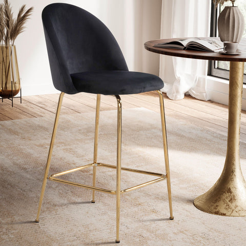 Rootz Scandinavian Design Bar Stools - High Seating Comfort - Velvet Seat - Gold Legs - 50cm x 102cm x 50cm