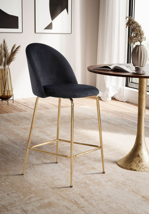 Rootz Scandinavian Design Bar Stools - High Seating Comfort - Velvet Seat - Gold Legs - 50cm x 102cm x 50cm