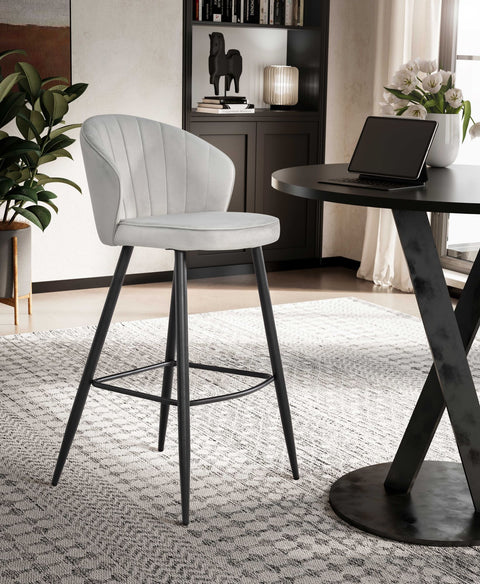 Rootz Scandinavian Design Bar Stools - Modern Stool - Velvet Seat - High Comfort - 56cm x 102.5cm x 52.5cm