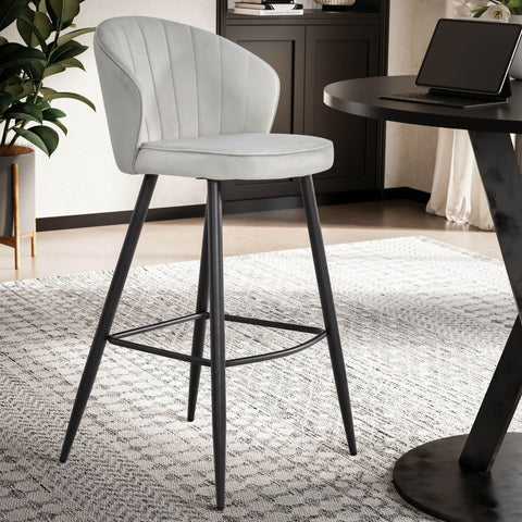 Rootz Scandinavian Design Bar Stools - Modern Stool - Velvet Seat - High Comfort - 56cm x 102.5cm x 52.5cm