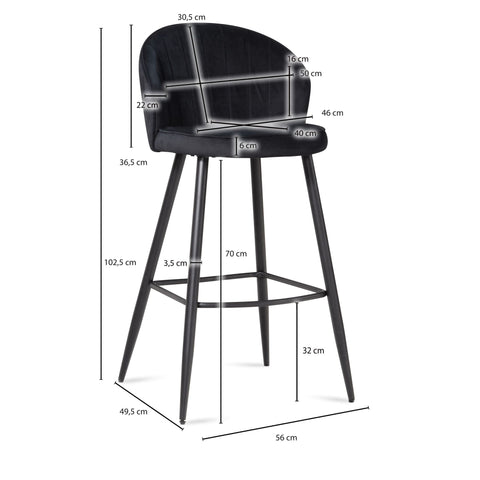 Rootz Scandinavian Design Bar Stools - Modern Counter Chairs - High Seating Comfort - 56cm x 102.5cm x 52.5cm