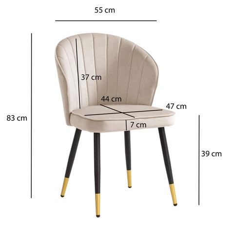 Rootz Modern Dining Room Chairs Set - Scandinavian Dining Chairs - Velvet Seats - High Comfort - 55cm x 83cm x 53cm