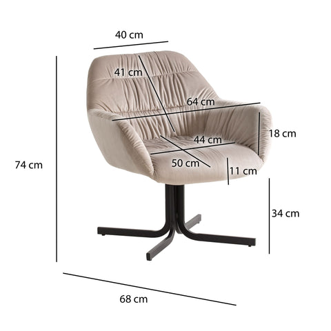Rootz Cozy Lounge Chair - Modern Velvet Chair - Soft Seat Shell - Stable Seating - 64cm x 74cm x 68cm