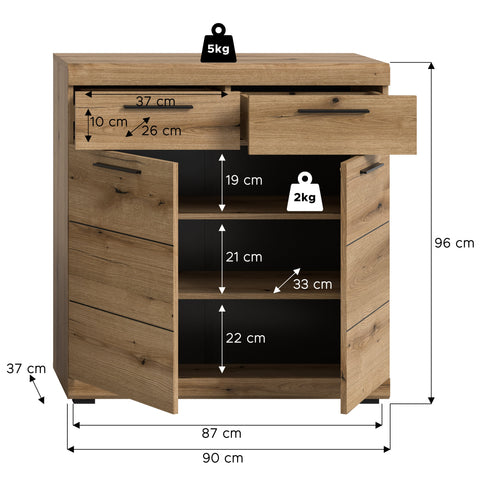 Rootz Evoke Oak Chest of Drawers - Shoe Cabinet - Storage Unit - Ample Storage - 90x96x37 cm