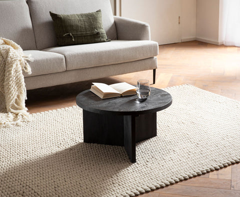 Rootz Modern Design Coffee Table - Round Table - Tripod Frame - Handmade - Mango Solid Wood - Unique - Black - 60cm x 60cm x 33cm