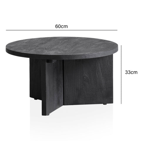 Rootz Modern Design Coffee Table - Round Table - Tripod Frame - Handmade - Mango Solid Wood - Unique - Black - 60cm x 60cm x 33cm