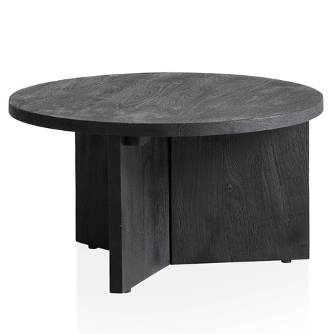Rootz Modern Design Coffee Table - Round Table - Tripod Frame - Handmade - Mango Solid Wood - Unique - Black - 60cm x 60cm x 33cm