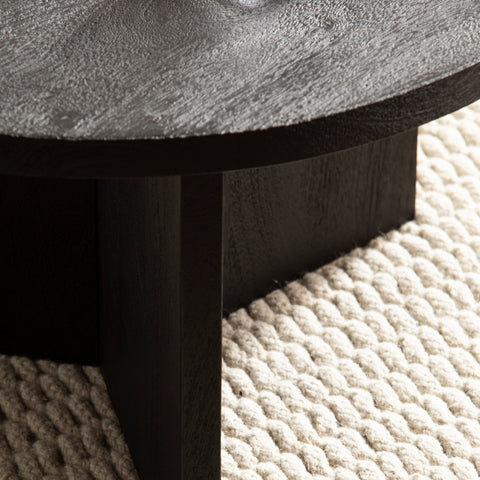 Rootz Modern Design Coffee Table - Round Table - Tripod Frame - Handmade - Mango Solid Wood - Unique - Black - 60cm x 60cm x 33cm