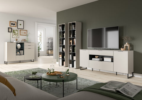 Rootz Sideboard - Storage Cabinet - Buffet Table - Ample Storage - 80x185x41 cm - Cashmere Imitation & Black