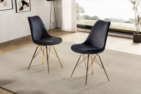 Rootz Set of 2 Modern Dining Chairs - Kitchen Chairs - Velvet Upholstery - Golden Legs - 48cm x 85cm x 58cm - Scandinavian Design - Seat Cushion - Robust Legs - Longer Sitting Pleasure
