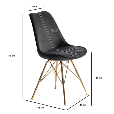 Rootz Set of 2 Modern Dining Chairs - Kitchen Chairs - Velvet Upholstery - Golden Legs - 48cm x 85cm x 58cm - Scandinavian Design - Seat Cushion - Robust Legs - Longer Sitting Pleasure