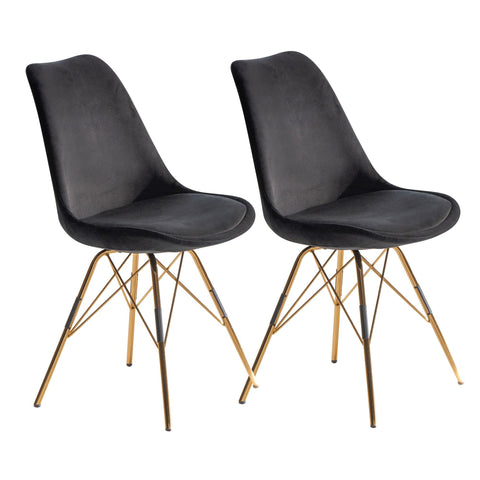 Rootz Set of 2 Modern Dining Chairs - Kitchen Chairs - Velvet Upholstery - Golden Legs - 48cm x 85cm x 58cm - Scandinavian Design - Seat Cushion - Robust Legs - Longer Sitting Pleasure