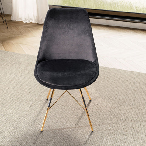 Rootz Set of 2 Modern Dining Chairs - Kitchen Chairs - Velvet Upholstery - Golden Legs - 48cm x 85cm x 58cm - Scandinavian Design - Seat Cushion - Robust Legs - Longer Sitting Pleasure