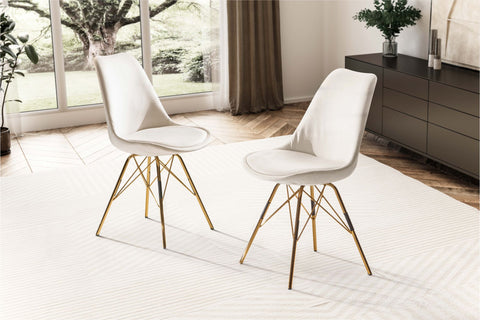 Rootz Set of 2 Modern Dining Chairs - Scandinavian Design - Velvet Upholstery - Golden Legs - Beige Seat Shells - 48cm x 85cm x 58cm