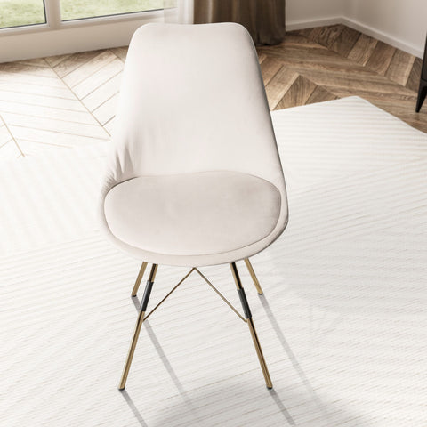 Rootz Set of 2 Modern Dining Chairs - Scandinavian Design - Velvet Upholstery - Golden Legs - Beige Seat Shells - 48cm x 85cm x 58cm