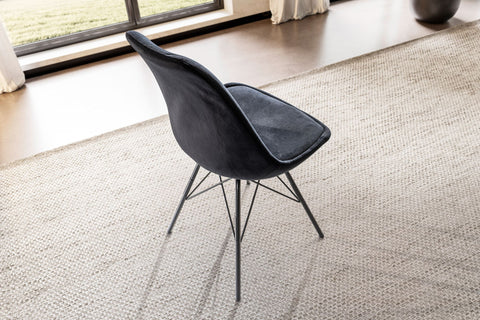 Rootz Set of 2 Modern Dining Chairs - Scandinavian Design - Velvet Seat Cushion - Sturdy Metal Legs - 48cm x 85cm x 58cm - Black - Plastic Caps - Comfortable Padding - Easy Assembly