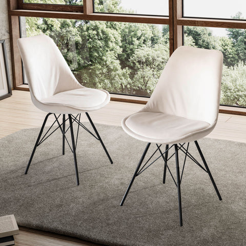 Rootz Set of 2 Modern Dining Chairs - Scandinavian Design - Velvet Upholstery - Sturdy Metal Legs - Beige - 48cm x 85cm x 58cm - Prevents Floor Scratching - Comfortable Sitting - Easy Assembly