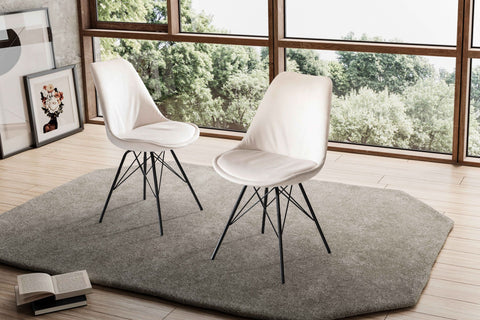 Rootz Set of 2 Modern Dining Chairs - Scandinavian Design - Velvet Upholstery - Sturdy Metal Legs - Beige - 48cm x 85cm x 58cm - Prevents Floor Scratching - Comfortable Sitting - Easy Assembly