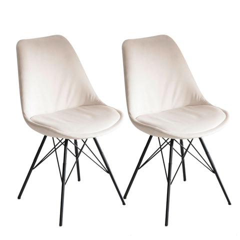 Rootz Set of 2 Modern Dining Chairs - Scandinavian Design - Velvet Upholstery - Sturdy Metal Legs - Beige - 48cm x 85cm x 58cm - Prevents Floor Scratching - Comfortable Sitting - Easy Assembly