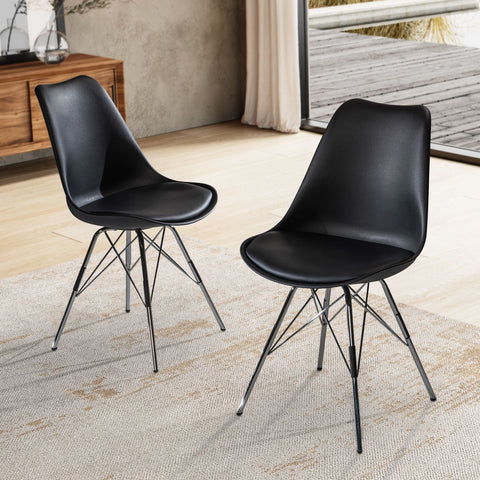 Rootz Set of 2 Modern Dining Chairs - Kitchen Chairs - Scandinavian Design - Lush Upholstery - 48cm x 85cm x 58cm