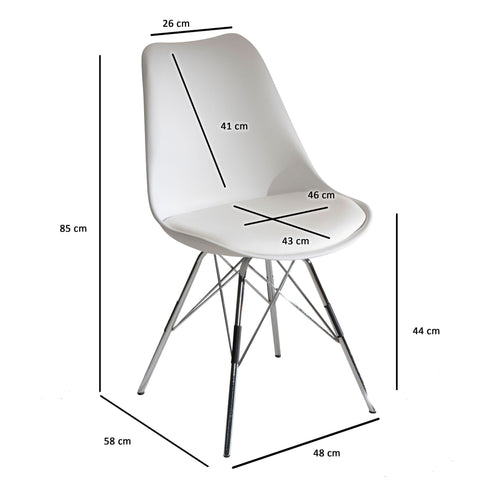 Rootz Set of 2 Modern Dining Chairs - Scandinavian Design - Kitchen Chairs - White Seat Shells - Silver Legs - Plastic Caps - Lush Upholstery - 48cm x 85cm x 58cm