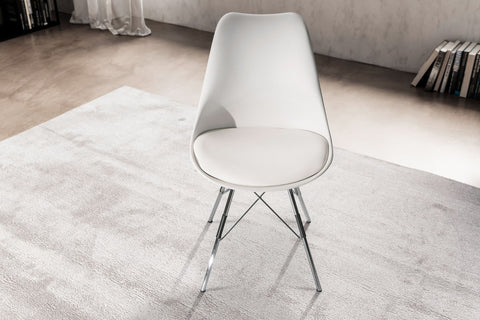 Rootz Set of 2 Modern Dining Chairs - Scandinavian Design - Kitchen Chairs - White Seat Shells - Silver Legs - Plastic Caps - Lush Upholstery - 48cm x 85cm x 58cm
