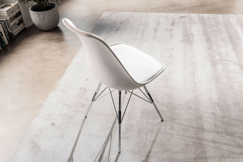 Rootz Set of 2 Modern Dining Chairs - Scandinavian Design - Kitchen Chairs - White Seat Shells - Silver Legs - Plastic Caps - Lush Upholstery - 48cm x 85cm x 58cm