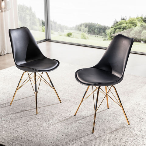 Rootz 2 Piece Set Dining Chairs - Kitchen Chairs - Scandinavian Design - Upholstered Seat - Golden Legs - 48cm x 85cm x 58cm