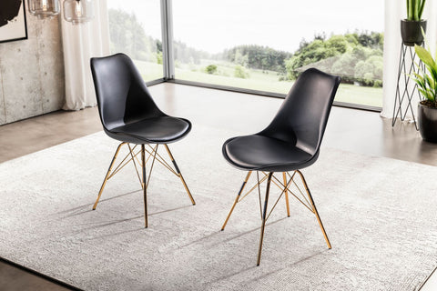 Rootz 2 Piece Set Dining Chairs - Kitchen Chairs - Scandinavian Design - Upholstered Seat - Golden Legs - 48cm x 85cm x 58cm
