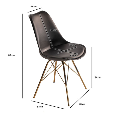 Rootz 2 Piece Set Dining Chairs - Kitchen Chairs - Scandinavian Design - Upholstered Seat - Golden Legs - 48cm x 85cm x 58cm
