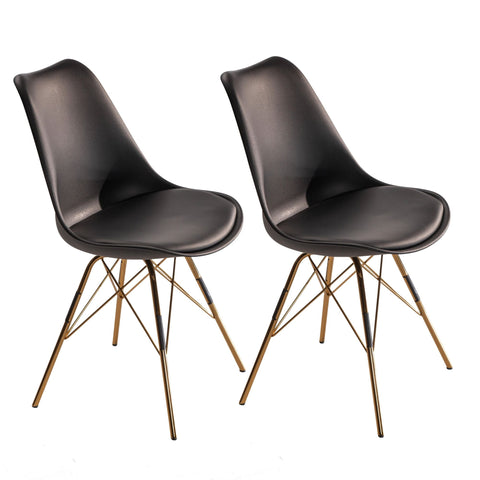 Rootz 2 Piece Set Dining Chairs - Kitchen Chairs - Scandinavian Design - Upholstered Seat - Golden Legs - 48cm x 85cm x 58cm