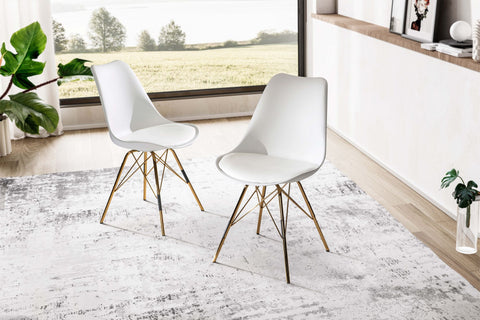 Rootz Set of 2 Modern Dining Chairs - Scandinavian Design - Kitchen Chairs - Plastic Seat Shells - Golden Legs - 48cm x 85cm x 58cm