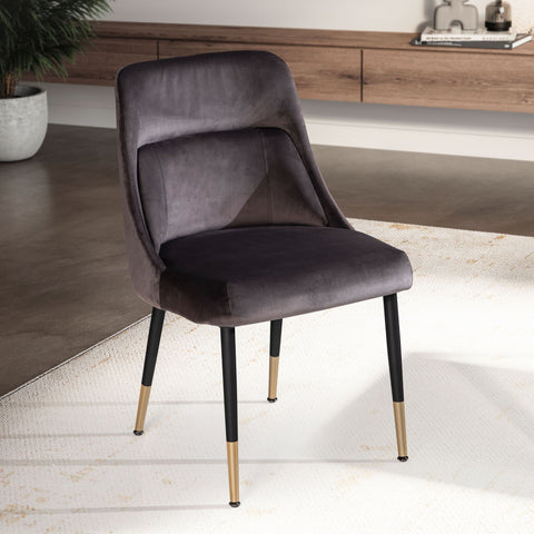 Rootz Modern Design Dining Chair - Kitchen Chair - Velvet Cover - Metal Legs - 49cm x 85cm x 56cm - Gray & Gold - Comfortable Padding - Stain Resistant - Easy Assembly