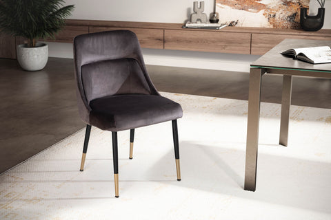 Rootz Modern Design Dining Chair - Kitchen Chair - Velvet Cover - Metal Legs - 49cm x 85cm x 56cm - Gray & Gold - Comfortable Padding - Stain Resistant - Easy Assembly