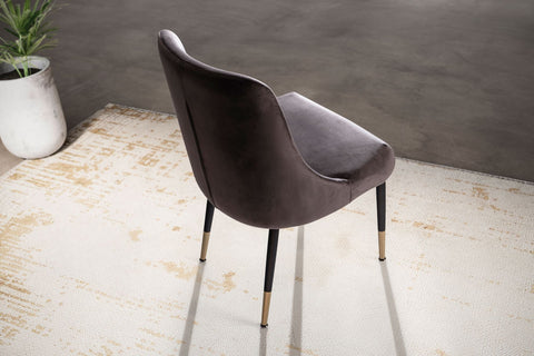 Rootz Modern Design Dining Chair - Kitchen Chair - Velvet Cover - Metal Legs - 49cm x 85cm x 56cm - Gray & Gold - Comfortable Padding - Stain Resistant - Easy Assembly