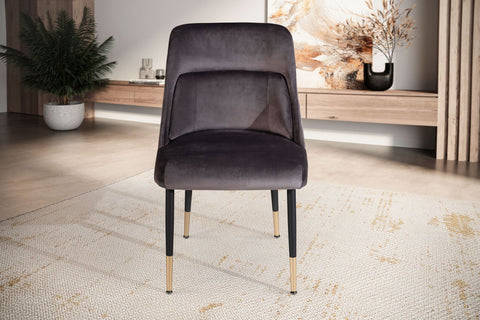 Rootz Modern Design Dining Chair - Kitchen Chair - Velvet Cover - Metal Legs - 49cm x 85cm x 56cm - Gray & Gold - Comfortable Padding - Stain Resistant - Easy Assembly