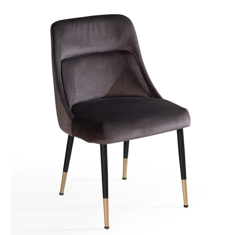 Rootz Modern Design Dining Chair - Kitchen Chair - Velvet Cover - Metal Legs - 49cm x 85cm x 56cm - Gray & Gold - Comfortable Padding - Stain Resistant - Easy Assembly