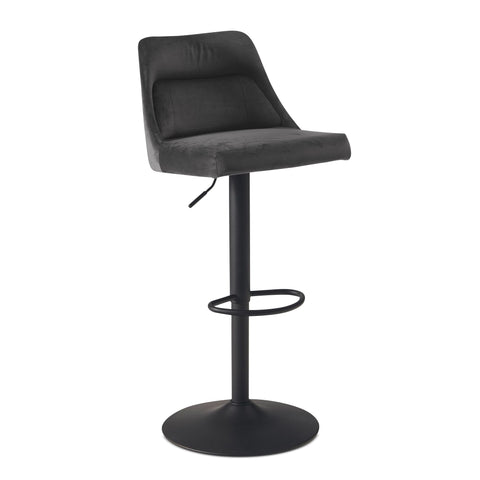 Rootz Velvet Gray Bar Stool - Swivel Kitchen Stool - Bistro Chair - High Comfort Design - Adjustable Height 86-106cm - 45cm Base Diameter