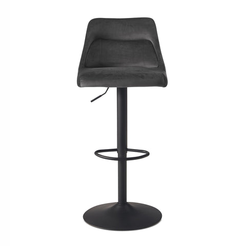 Rootz Velvet Gray Bar Stool - Swivel Kitchen Stool - Bistro Chair - High Comfort Design - Adjustable Height 86-106cm - 45cm Base Diameter
