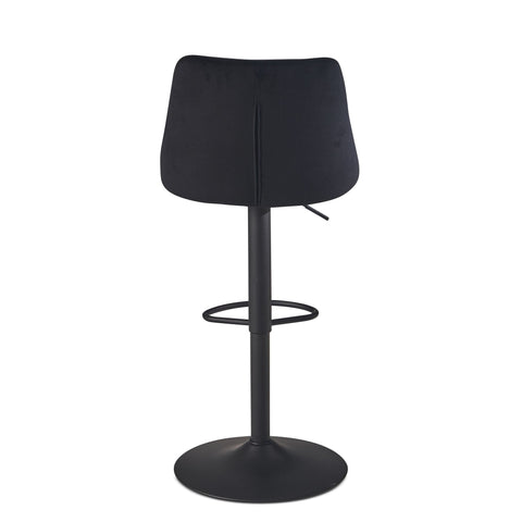 Rootz Velvet Bar Stool - Black Kitchen Stool - Bistro Chair - Modern Design - 360° Swivel - Adjustable Height 86-106cm - Comfortable Padding - 45cm x 51cm