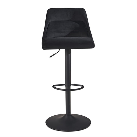 Rootz Velvet Bar Stool - Black Kitchen Stool - Bistro Chair - Modern Design - 360° Swivel - Adjustable Height 86-106cm - Comfortable Padding - 45cm x 51cm