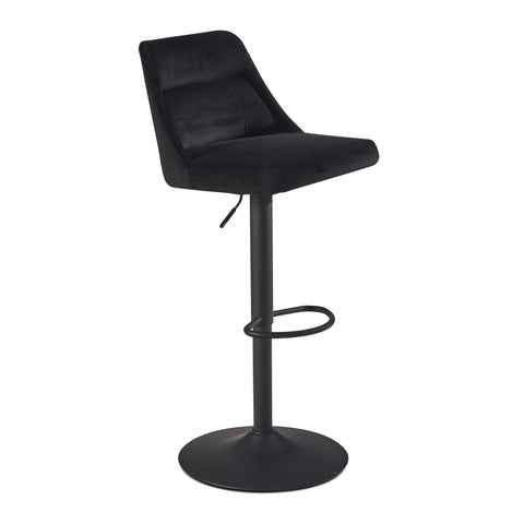 Rootz Velvet Bar Stool - Black Kitchen Stool - Bistro Chair - Modern Design - 360° Swivel - Adjustable Height 86-106cm - Comfortable Padding - 45cm x 51cm