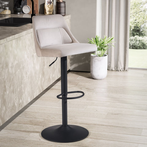 Rootz Modern Design Bar Stool - Velvet Seat - Swivel Chair - Metal Base - High Seating Comfort - Adjustable Height - 45cm x 86-106cm x 51cm
