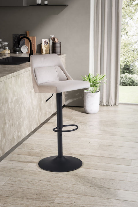 Rootz Modern Design Bar Stool - Velvet Seat - Swivel Chair - Metal Base - High Seating Comfort - Adjustable Height - 45cm x 86-106cm x 51cm