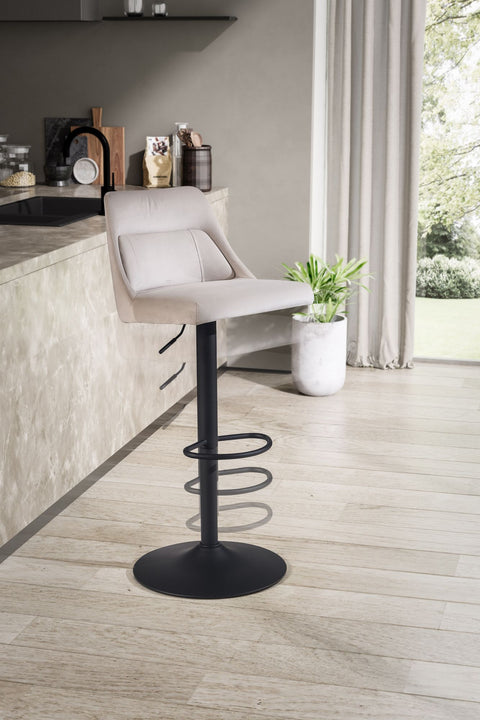 Rootz Modern Design Bar Stool - Velvet Seat - Swivel Chair - Metal Base - High Seating Comfort - Adjustable Height - 45cm x 86-106cm x 51cm