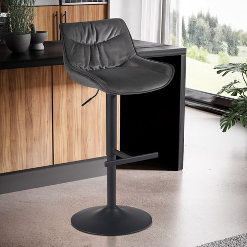 Rootz Velvet Gray Bar Stool - Kitchen Stool - Swivel Chair - High Comfort Design - Adjustable Height - 360° Rotation - 45cm x 55cm x 86-106cm
