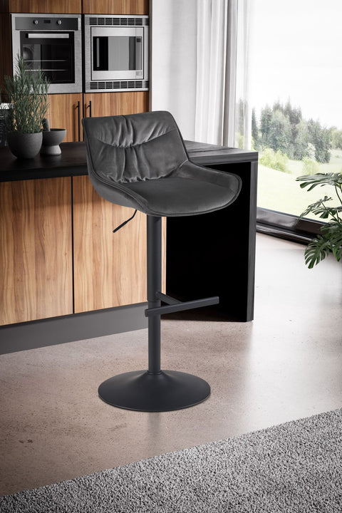 Rootz Velvet Gray Bar Stool - Kitchen Stool - Swivel Chair - High Comfort Design - Adjustable Height - 360° Rotation - 45cm x 55cm x 86-106cm